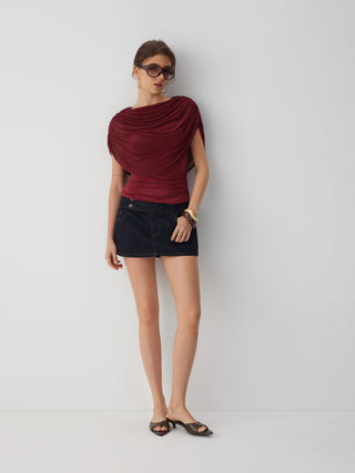 Knit Boat Neck Ruched Bolero Top