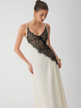 V-Neck Asymmetric Lace Maxi Dress