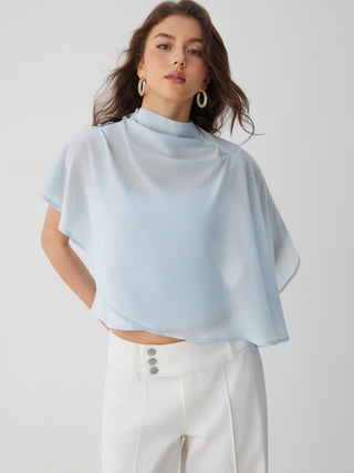 Chiffon Stand Collar Asymmetrical Blouse