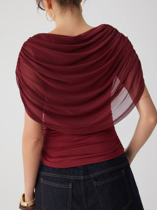 Knit Boat Neck Ruched Bolero Top
