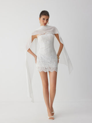 Lace Cotton-blend Bandeau Bodycon Mini Dress With Scarf