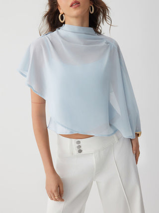 Chiffon Stand Collar Asymmetrical Blouse