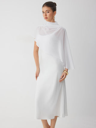 Satin High Neck Cape Sleeve Maxi Dress