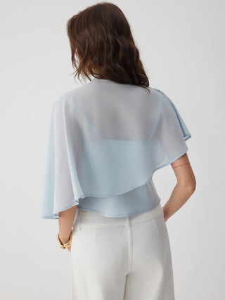 Chiffon Stand Collar Asymmetrical Blouse