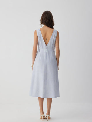 Linen-blend Stripe V-neck A-line Maxi Dress