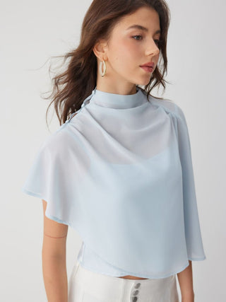 Chiffon Stand Collar Asymmetrical Blouse