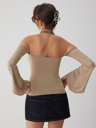 Halter Neckline Draped Metal Detail Top