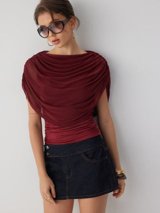 Knit Boat Neck Ruched Bolero Top