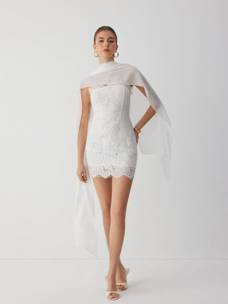 Lace Cotton-blend Bandeau Bodycon Mini Dress With Scarf