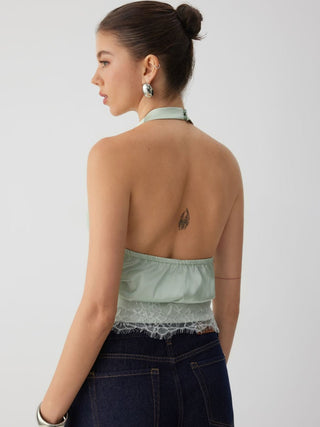 Satin Lace Halter Top