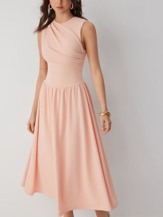 Round Neckline Ruched Maxi Dress