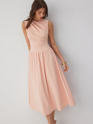 Round Neckline Ruched Maxi Dress