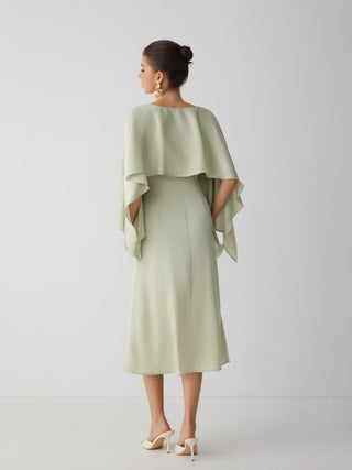 Satin Boat Neck Cloak Sleeve Bolero Flared Maxi Dress