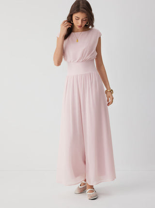 Chiffon Mid Rise Draped Wide Leg Jumpsuit