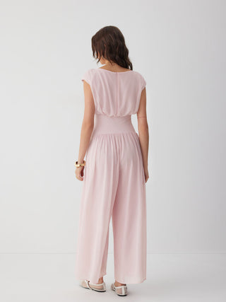 Chiffon Mid Rise Draped Wide Leg Jumpsuit