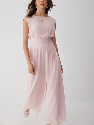 Chiffon Mid Rise Draped Wide Leg Jumpsuit
