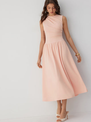 Round Neckline Ruched Maxi Dress