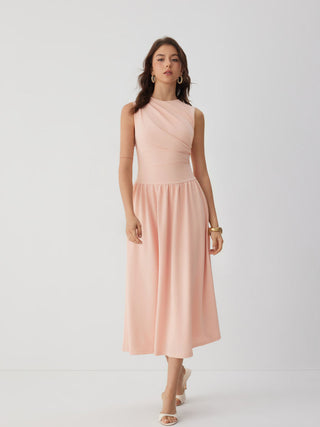 Round Neckline Ruched Maxi Dress