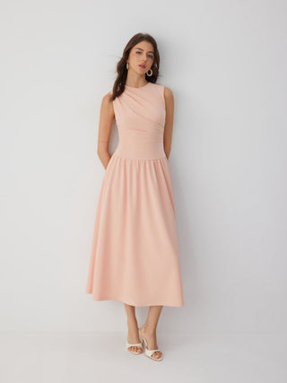 Round Neckline Ruched Maxi Dress