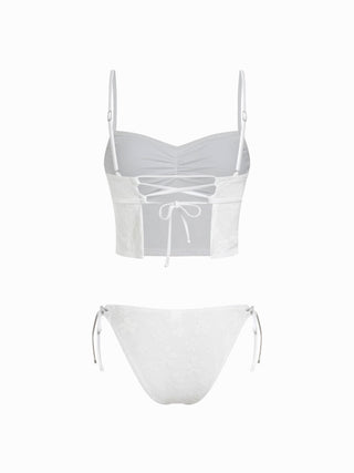 Sweetheart Neckline Floral Textured Ruched Low Rise Tie Side Bikini Set