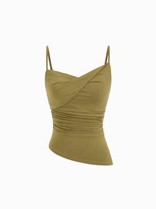 Asymmetrical Neck Ruched Cami Top