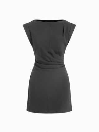 Boat Neck Ruched A-line Mini Dress