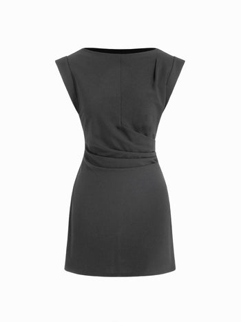 Boat Neck Ruched A-line Mini Dress