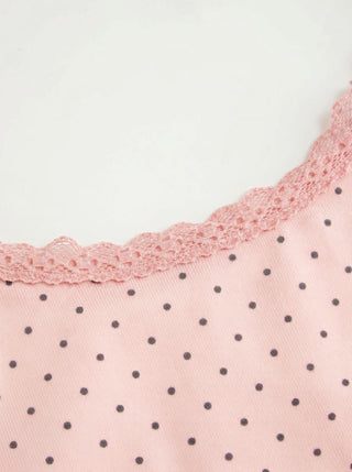 Cotton-blend Polka Dot Scoop Neckline Lace Trim Cami Top