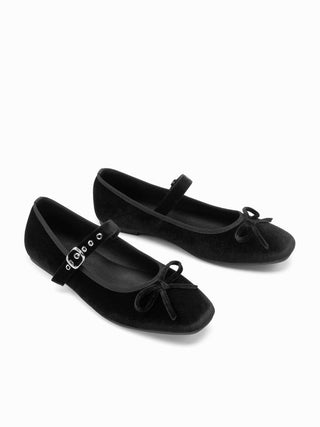 BOWKNOT VELVET MARY JANE FLATS