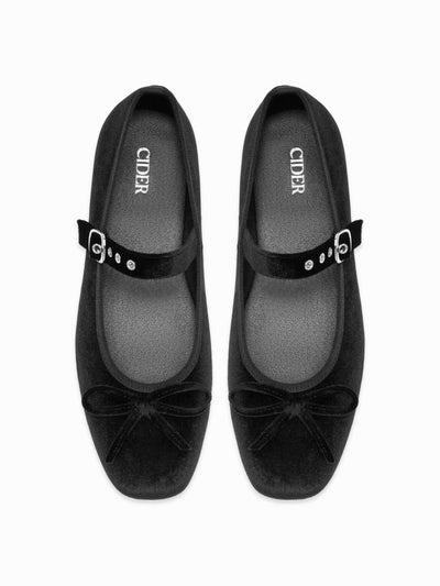 BOWKNOT VELVET MARY JANE FLATS