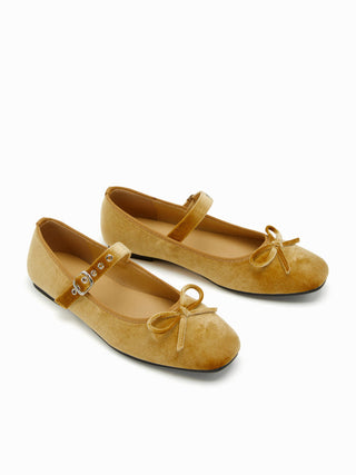 BOWKNOT VELVET MARY JANE FLATS