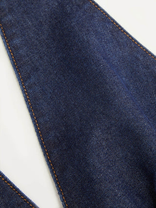 Denim Halter Neckline Backless Flared Mini Dress