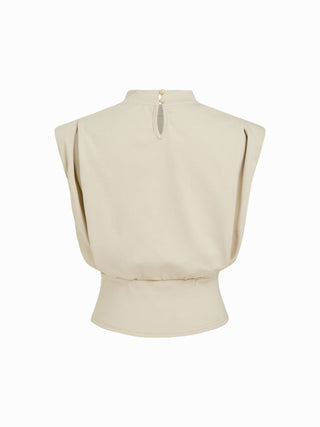 Cotton-blend High Neck Padded Shoulder Corset Tank Top