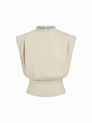 Cotton-blend High Neck Padded Shoulder Corset Tank Top