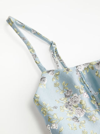 Floral Jacquard  Lace-up Corset Cami A-Line Maxi Dress