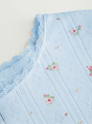 Floral Pointelle Lace Trim Short Sleeve Tee
