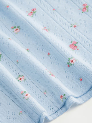 Floral Pointelle Lace Trim Short Sleeve Tee