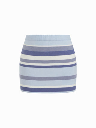 Knit Halter Neck Striped Tank Top & Low Rise Mini Skirt Set