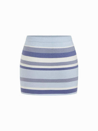 Knit Halter Neck Striped Tank Top & Low Rise Mini Skirt Set