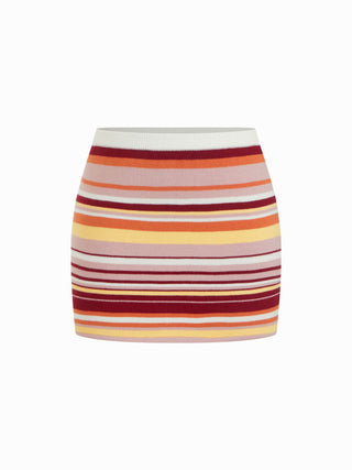 Knit Halter Neck Striped Tank Top & Low Rise Mini Skirt Set