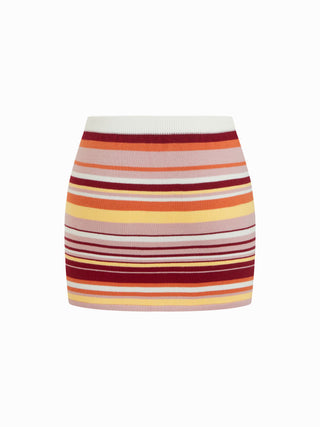 Knit Halter Neck Striped Tank Top & Low Rise Mini Skirt Set