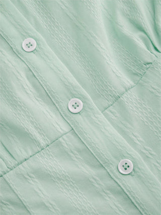 Cotton Textured Shirred Waist Short Sleeve Blouse