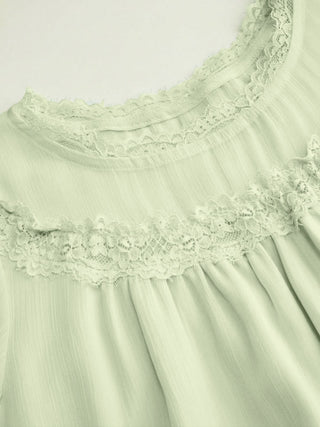 Chiffon Lace Trim Puff Sleeve Oversized Blouse