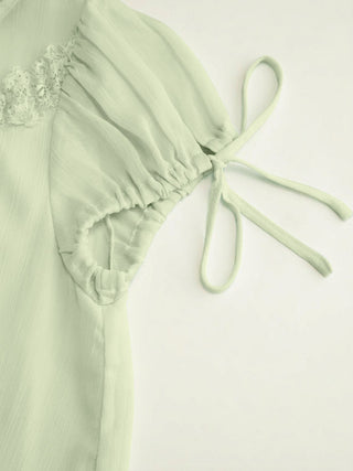 Chiffon Lace Trim Puff Sleeve Oversized Blouse