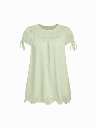 Chiffon Lace Trim Puff Sleeve Oversized Blouse