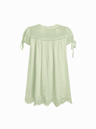 Chiffon Lace Trim Puff Sleeve Oversized Blouse
