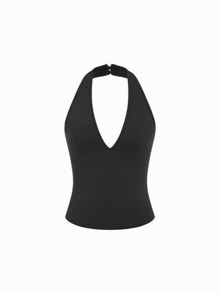 High Stretch Halter Neckline Backless Slim Tank Top