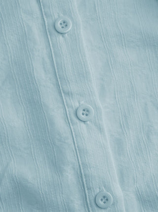 Cotton-blend Textured Boat Neck Puff Sleeve Button Through Peplum Blouse