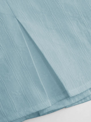 Cotton-blend Textured Boat Neck Puff Sleeve Button Through Peplum Blouse