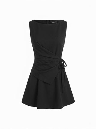 Stripe Boat Neck Asymmetrical Ruched A-line Mini Shift Dress